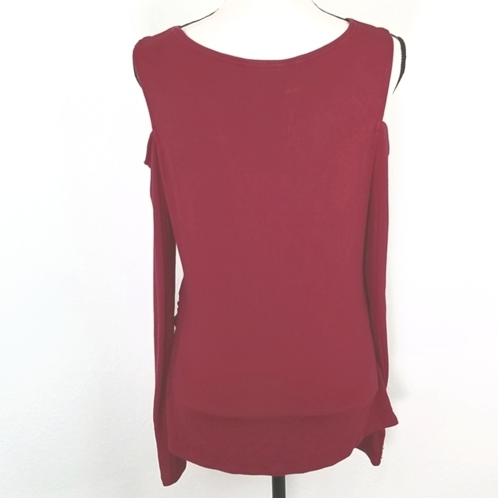 WHITE HOUSE BLACK MARKET Red Cold Shoulder Top, L - Picture 5 of 9